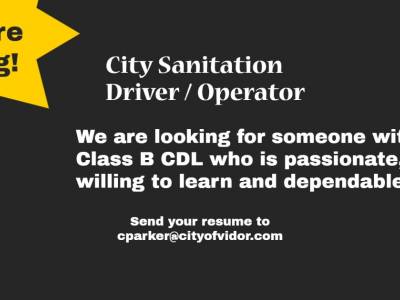 Job Vacancy- City Sanitation Driver/Operator